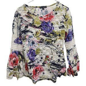 Mechant Womens BOHO Fairy‎ Top Size Medium Floral Lace Sheer Bell Sleeve
